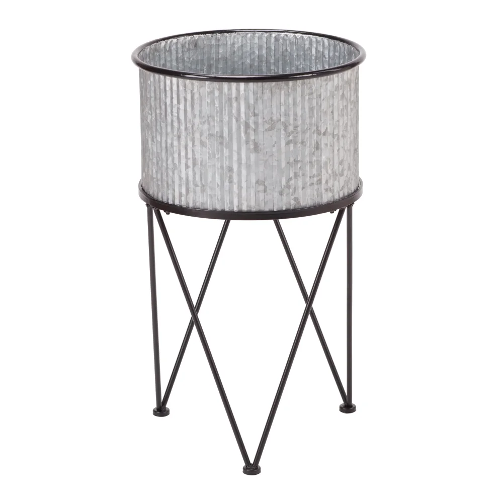 

BOUSSAC Karvel Galvanized Metal Column Planter with Stand, 15.7 In Dia. X 28 In H,Flower Pots,plant Pots
