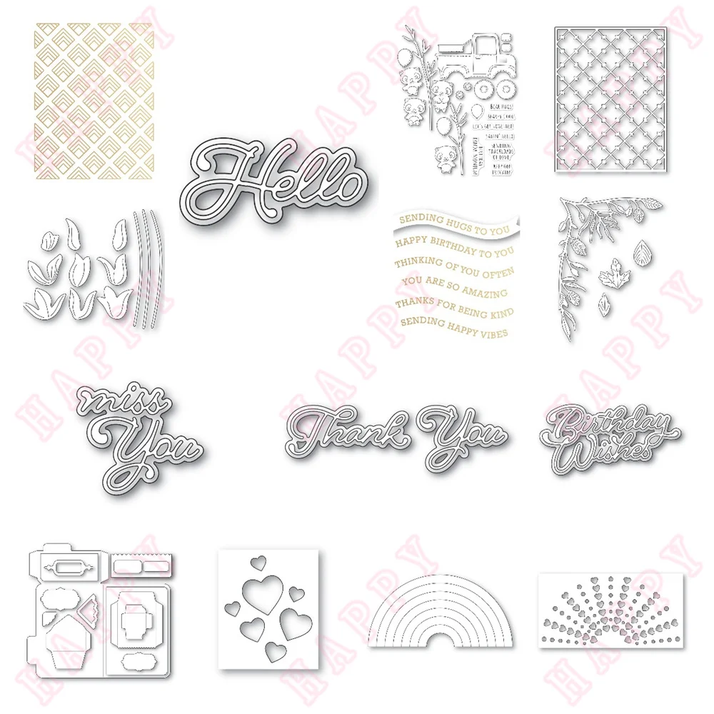 

Metal Cutting Dies Hot Foil Rainbow Hearts Panda Vine Corner Diary Scrapbook Decoration Craft Engraving Make Embossing Template