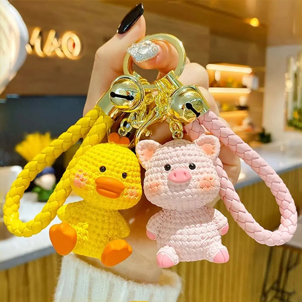 

1PC Cartoon Animal Keychains Cute Doll Bag Keyring Blushing Yellow Duck Dinosaur Face Pink Pig White Rabbit Car Pendant Jewelry