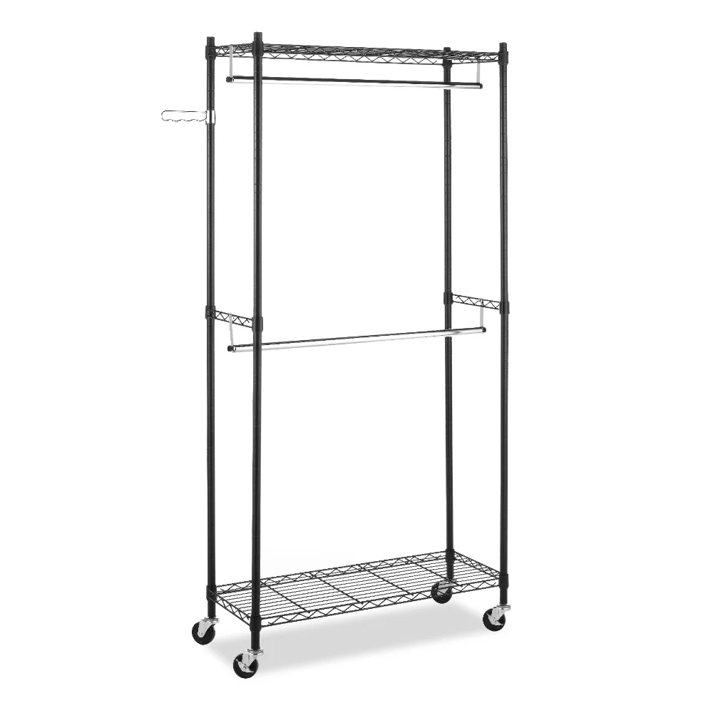 

Double Rod Rolling Garment Rack, Metal, Black and Chrome,29 Lb，Metal，16.25 X 38.00 X 76.00 Inches