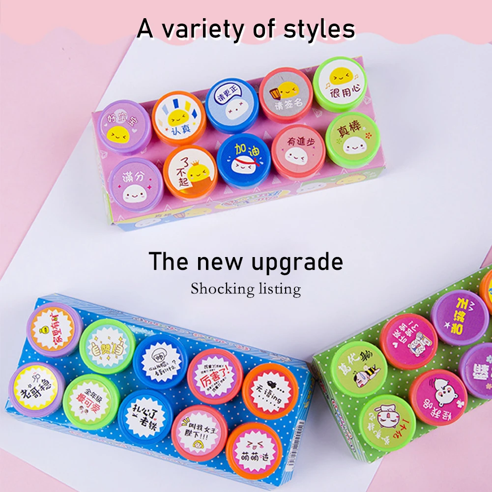 

10pcs/Box Cartoon Animals Fruits Vegetable Kids Seal DIY Scrapbook Photo Album Decor Stamper Cute Kindergarten Supplies