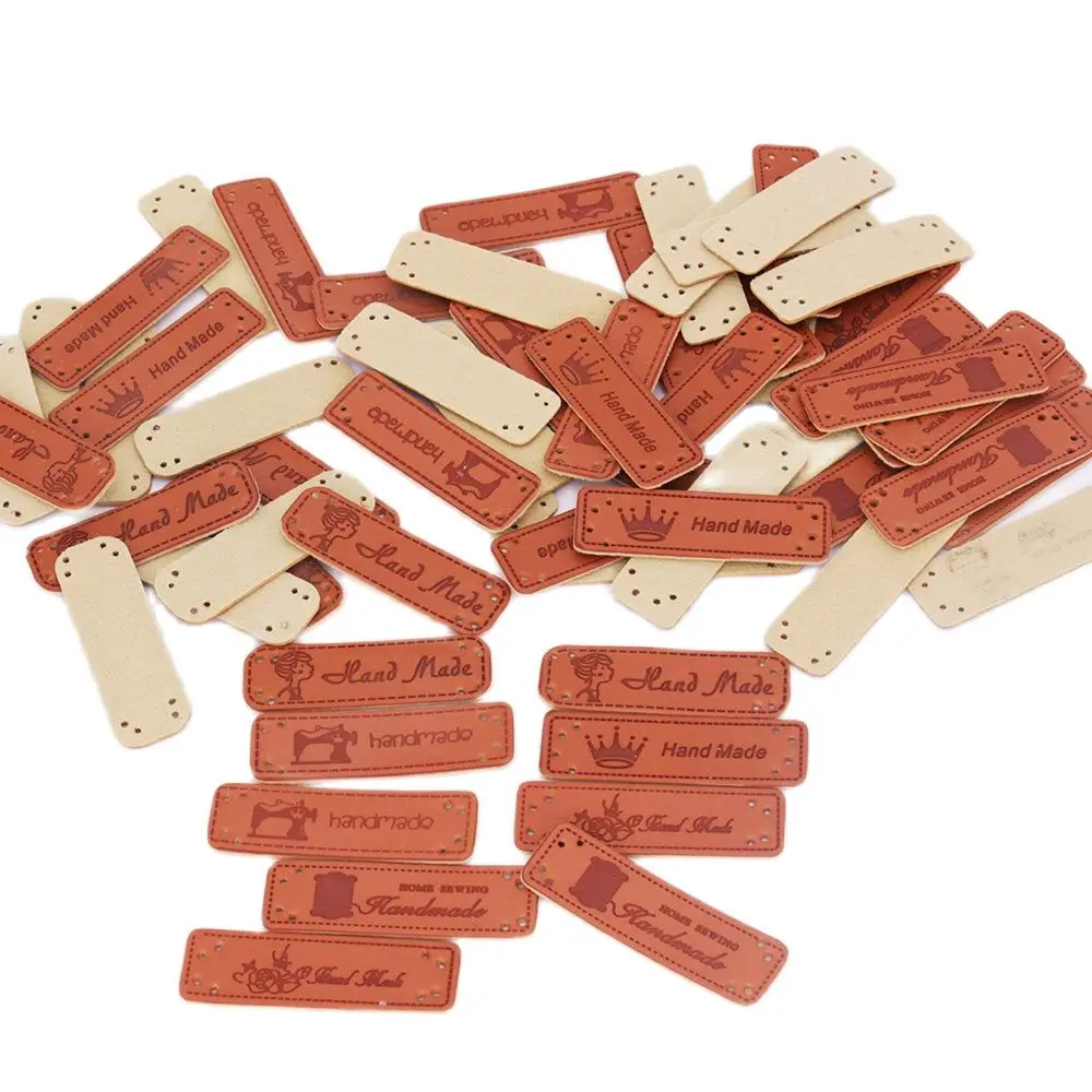 

CMCYILING Handmade Letter Pattern PU Leather Tags Rectangle Embossed Label DIY Brown Flag Labels For Garment Sewing Accessories