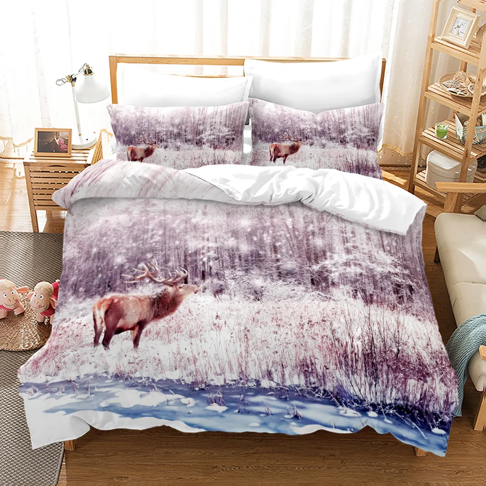 

Deer Duvet Cover Set King Polyester Bedding Set for Kid Children Gift Bedding Set 3D Animal Giraffe Purple Theme Comforter Cover