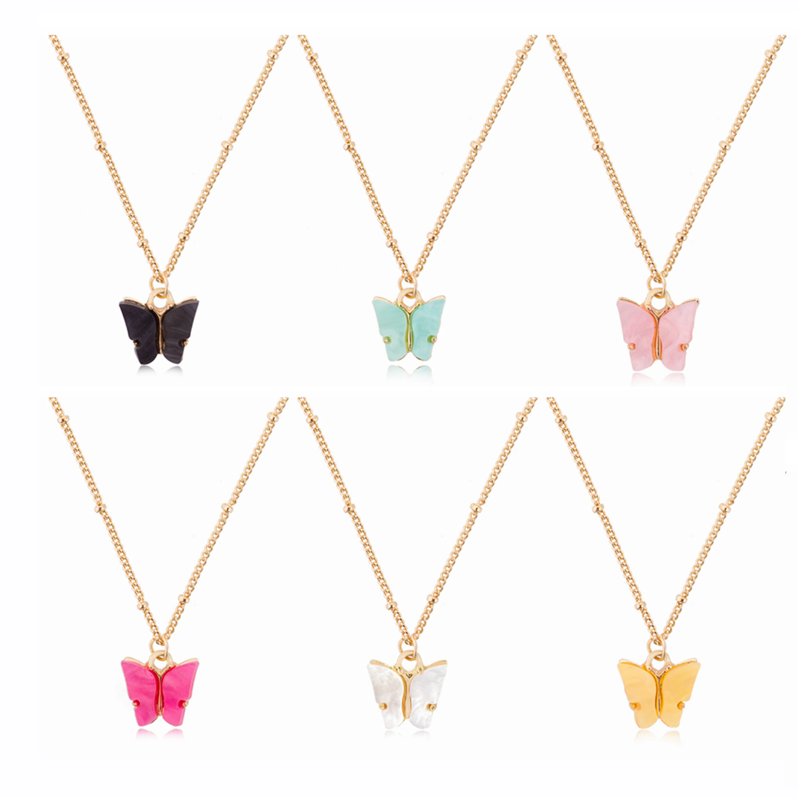 

6 PCS Colorful Butterfly Necklace Cute Acrylic Animal Pendant Choker Clavicle Chain Birthday Party Jewelry Gift for Women Girls