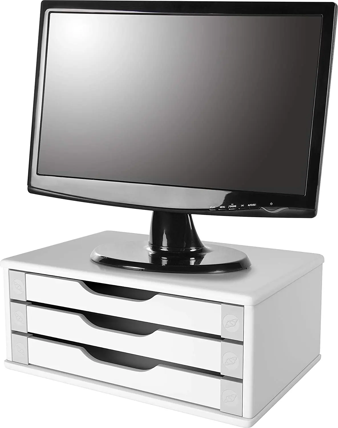 

Suporte de Monitor 3 Gavetas, Mdf Branco - Souza & Cia (Ref 3343) laptop stand