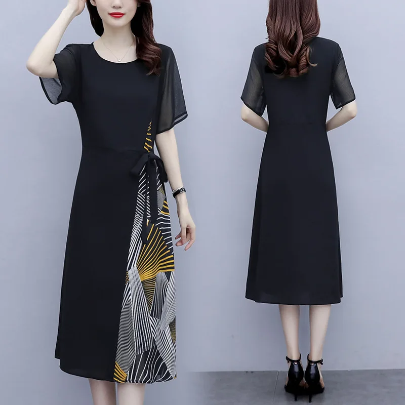 Элегантное черное платье с коротким рукавом женская одежда летние платья 2022