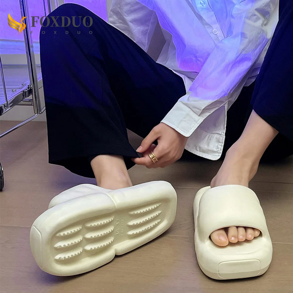 4cm EVA Thick Sole Platform Cloud Slippers Women Men Pillow Slides Soft Flat Square Head Flip Flop Ladies Summer Beach Sandals