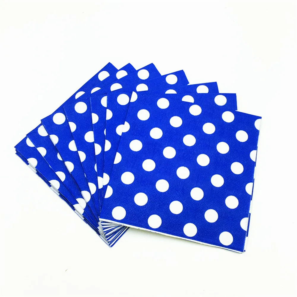 

20pcs Deep Blue and White Dots Theme Paper Napkins Kids Birthday Party Decorations Disposable Napkins Baby Shower Party Supplies