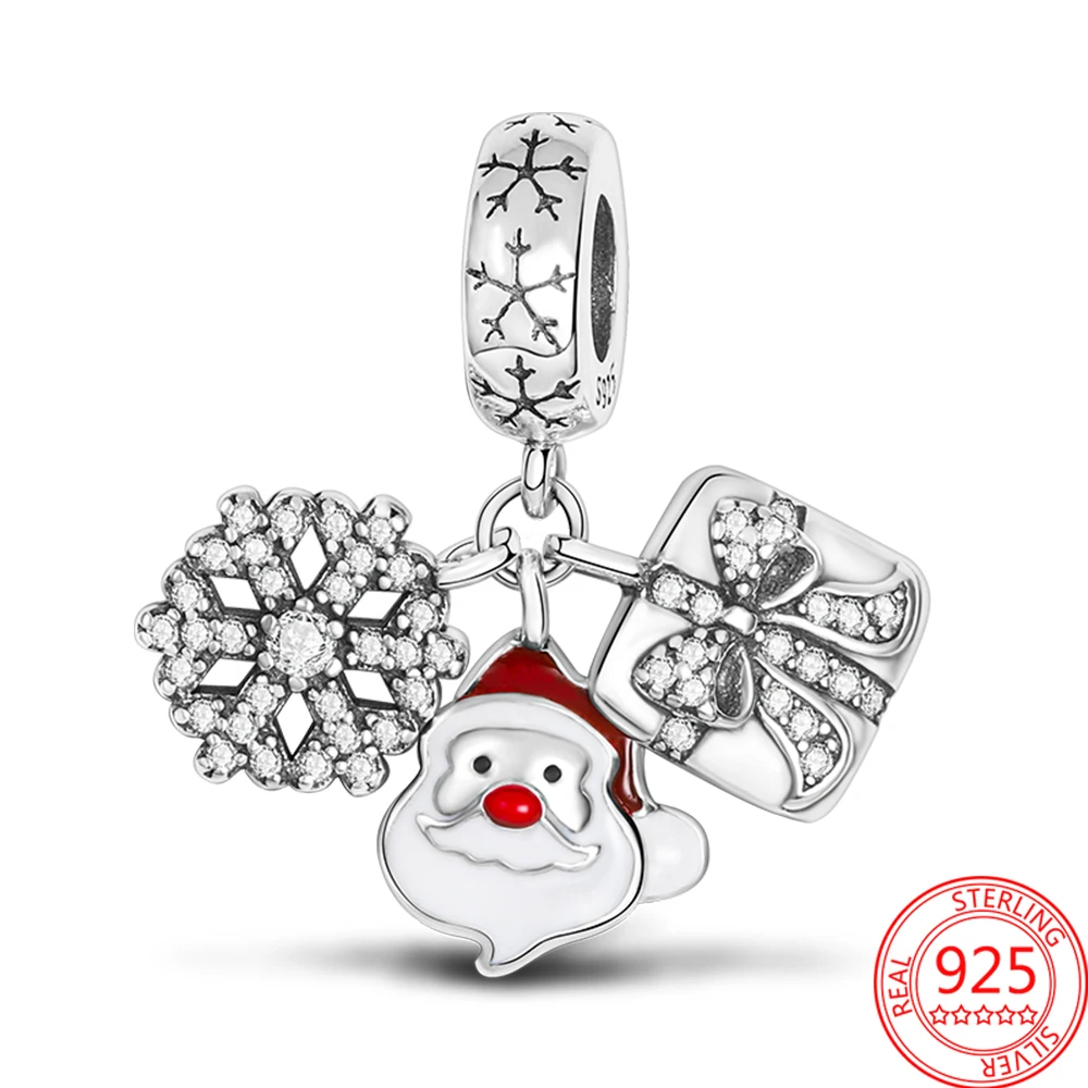 

Sparkling 925 Silver Snow Santa Claus Christmas Gift Fits Brand Bracelet Women DIY Kids Birthday Jewelry Gifts