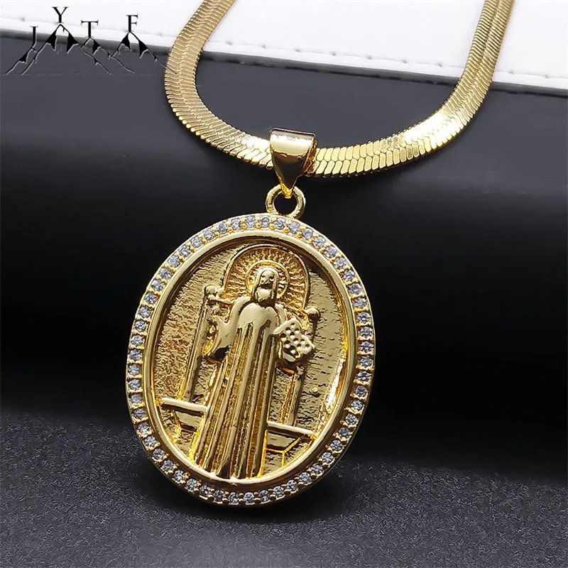 

Catholic Zircon Saint Benedict Choker Necklace for Women Men Stainles Steel Chain San Benito Copper Necklacces Jewelry NFF34-1