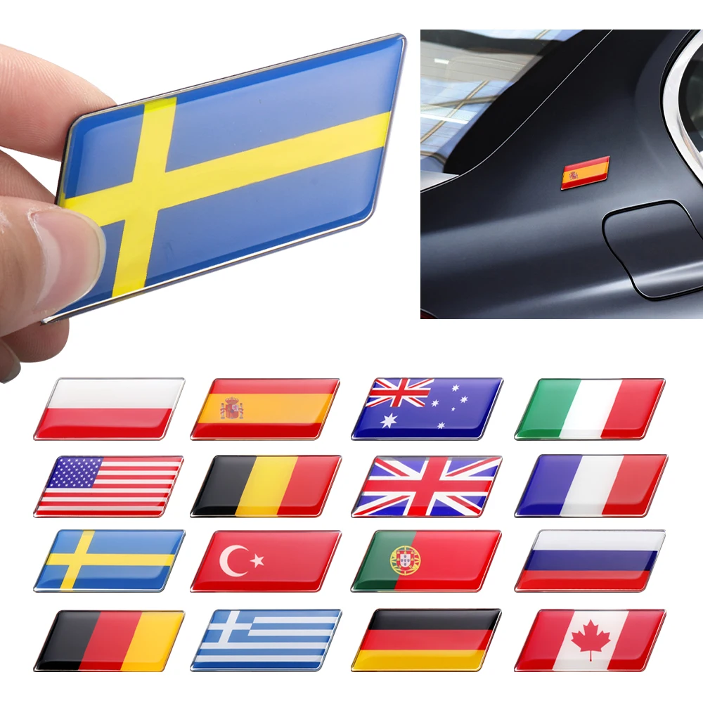 

3D Aluminum Sweden Russia Belgium Germany Italy Romania Netherlands Canada Greece Flag Emblem Car Side Body Trunk Decor Stickers
