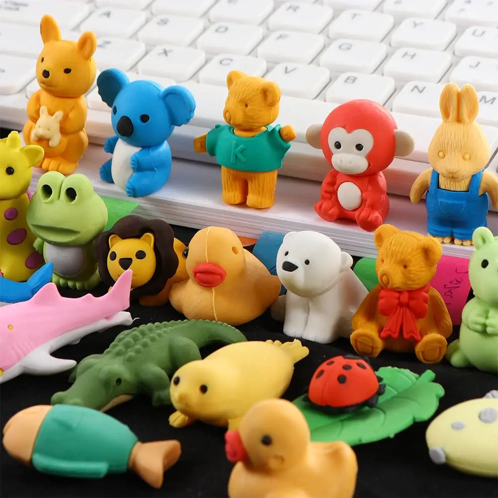 

10Pcs Non-Toxic Cartoon Animal Pencil Erasers Removable Classroom Prizes Gifts For Kids Adorable Children Correction Supplies