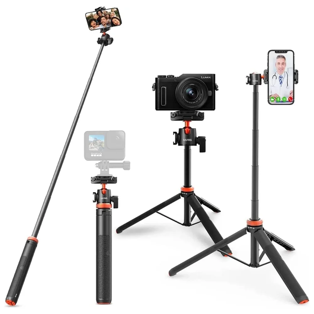 

UURig 52 inch Camera Phone Tripod Extendable Selfie Stick Tripod with 360 Ball Head 2in1 Phone Clip for iPhone Sony Canon GoPro