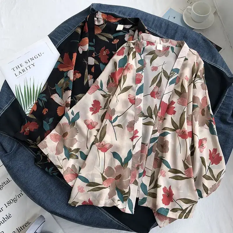 

summer Chiffon Cover-ups ladies floral shirts blouses bohemia scarfs Beach Wear Kimono Dress For Women Swimsuit