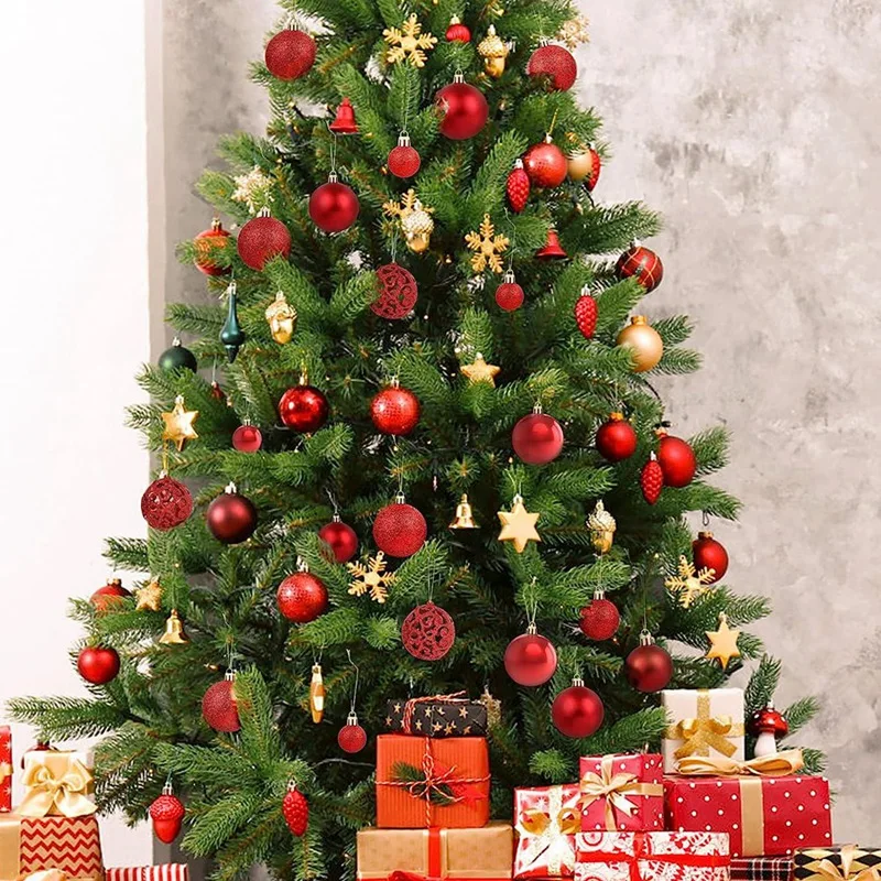 

101 шт. красные рождественские шары, украшения для рождественской елки, противоударные шары для рождественской елки, декоративные подвесные шары