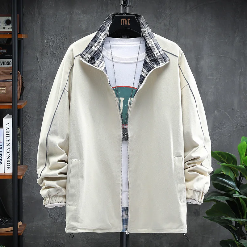 

2022 Men's Double-Sided Loose Jacket Stand Collar Plaid Baseball Uniform