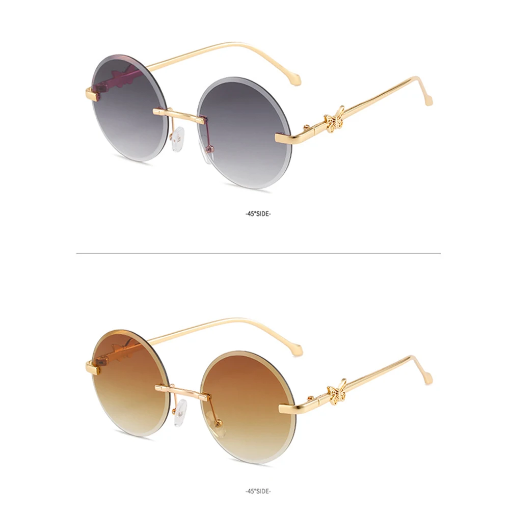 Модные Цветные солнцезащитные очки модные металлические без оправы в форме