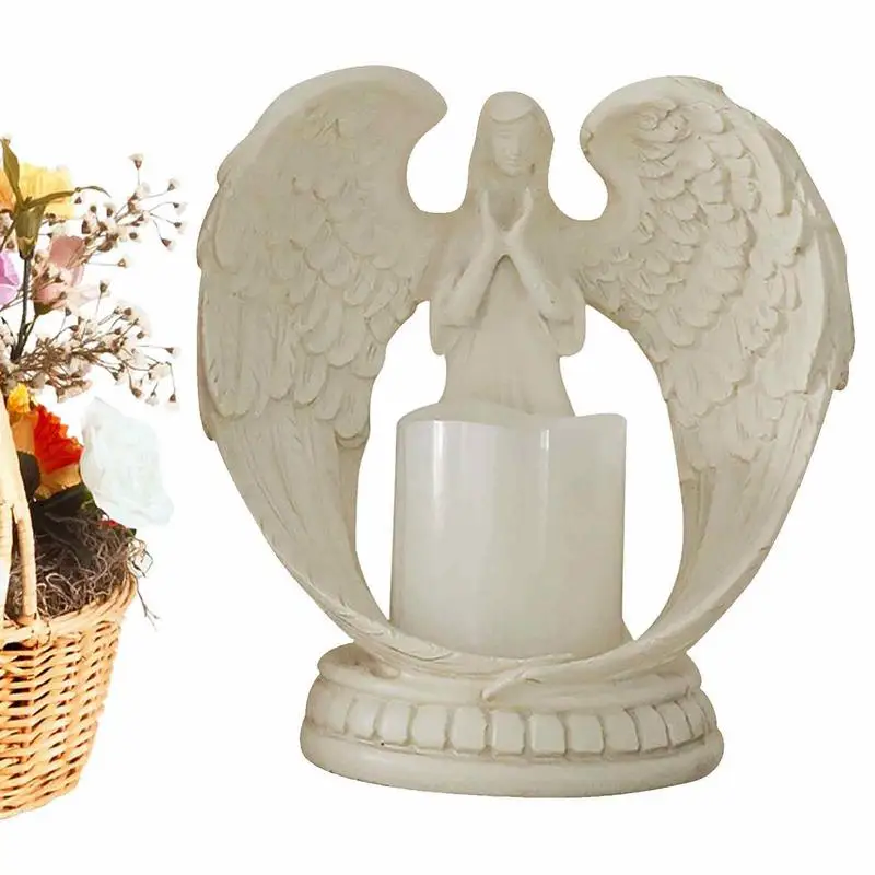 

Молитвенный ангел, подсвечник, домашнее искусство, ангел, статуя и искусственная свеча, беспламенная пластиковая искусственная свеча, для лечения, комфорт, защита