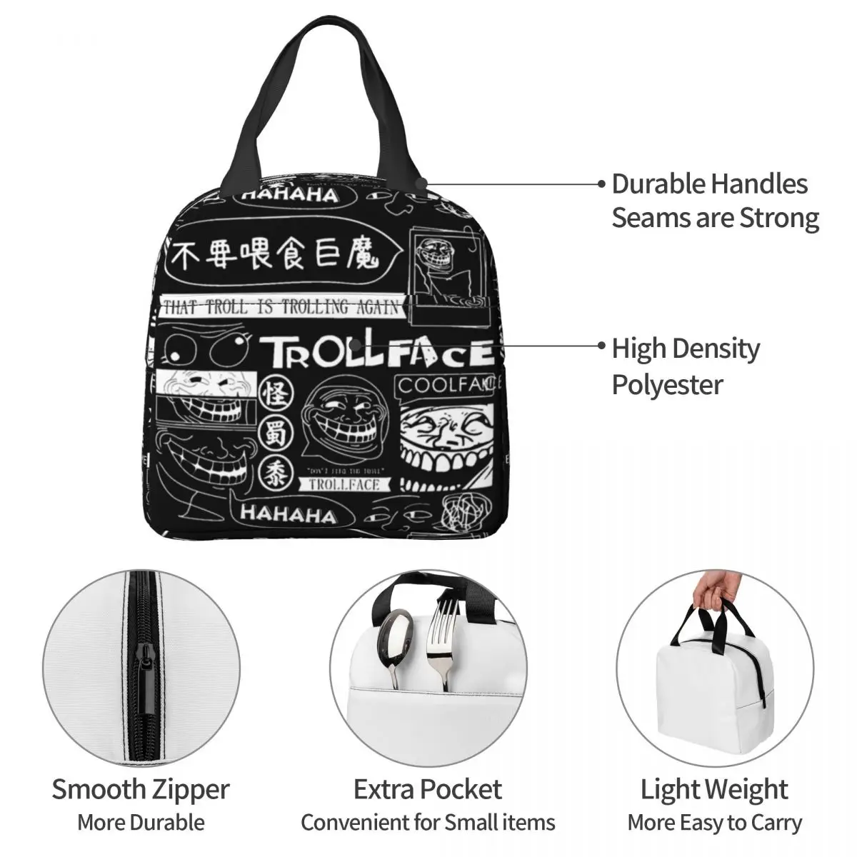 Изолированные сумки для ланча с коллажем Trollface Coolface Термосумка контейнер Rage