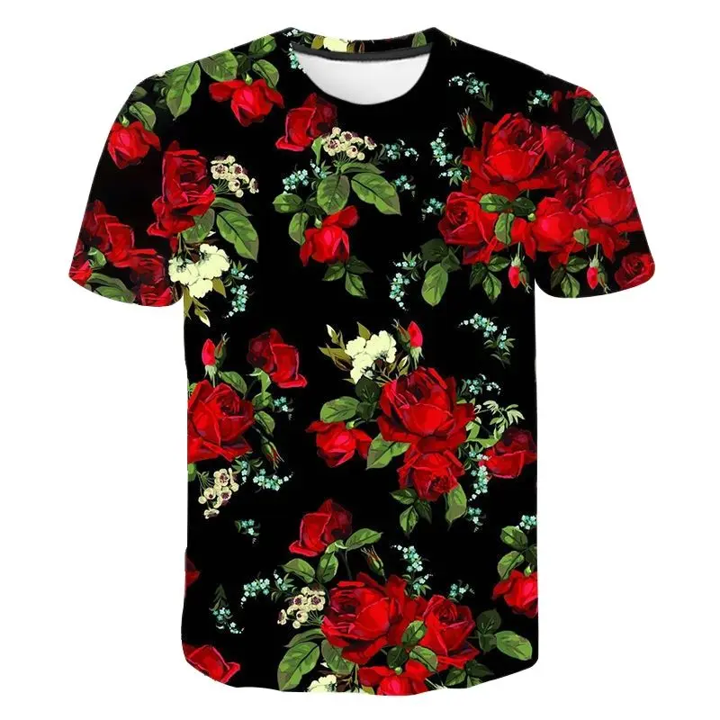 

Summer Trend 3D Rose Leaf Print Men's T-Shirt Men's Funny T-Shirt Casual Fashion Forest Leaves Short Sleeve Hip Hop T-Shirt Top