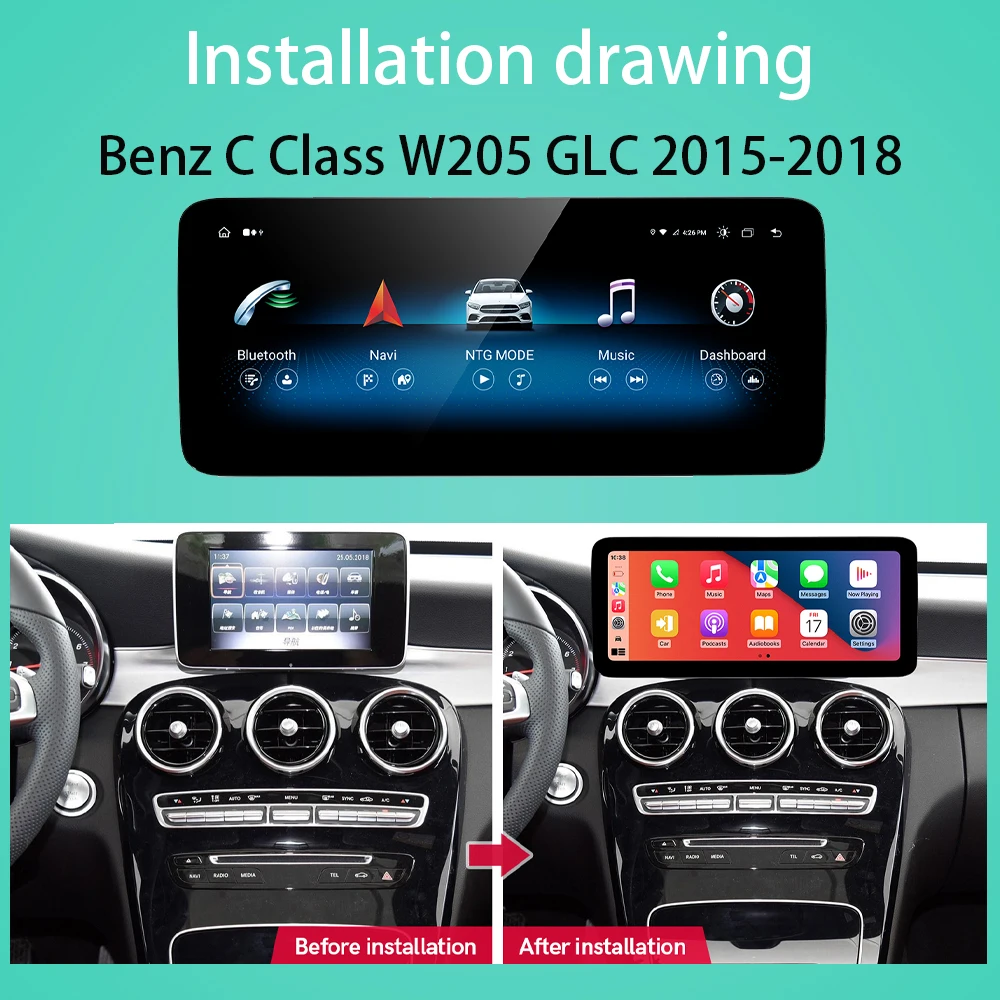 Фото Мультимедийный видеоплеер для автомобилей Android 16 для BENZ C-Класса W205 GLC 2015-2018 с беспроводным Auto Carplay, GPS-навигацией и QLED-экраном №2