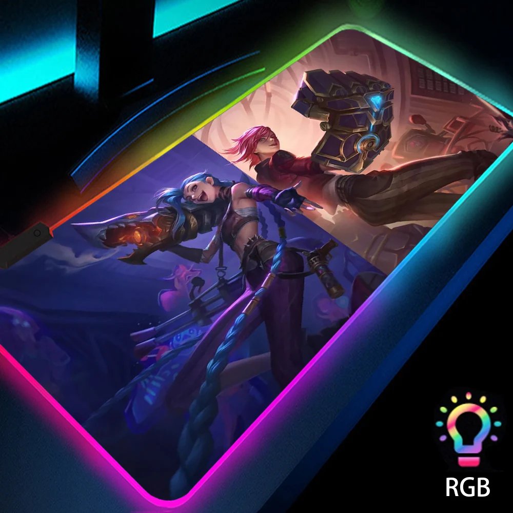 

Jinx Gaming Mouse Pad Rgb Arcane League of Legends Accessories Gamers Luminous Carpet Deskmat Led with Backlight Mousepad 90x40