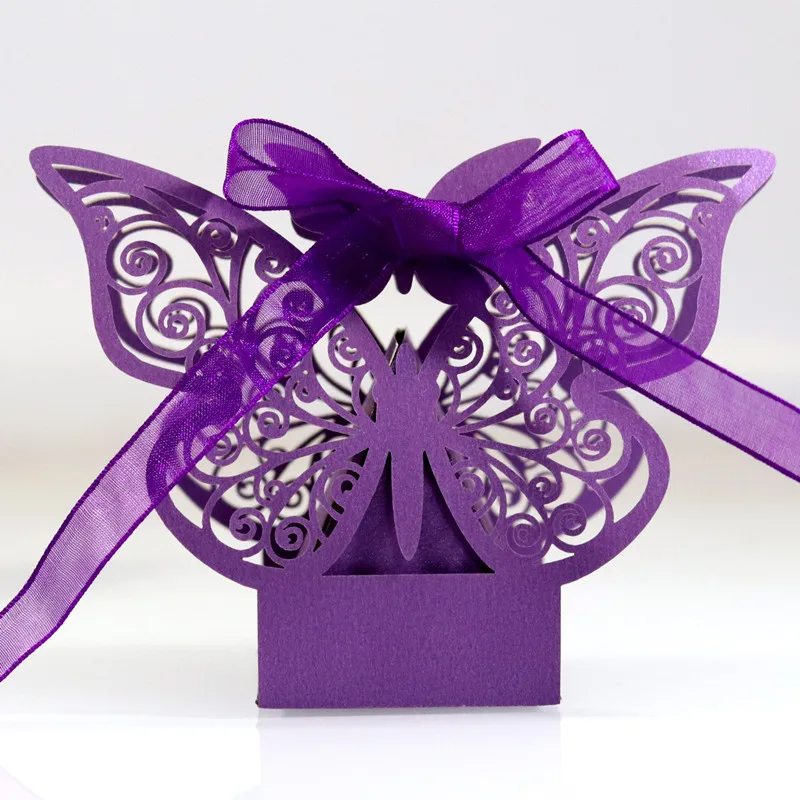 

50pcs Butterfly Laser Cut Hollow Favors Dragees Gift Box Candy Box with Ribbon Baby Shower Wedding Birthday Party Supplies