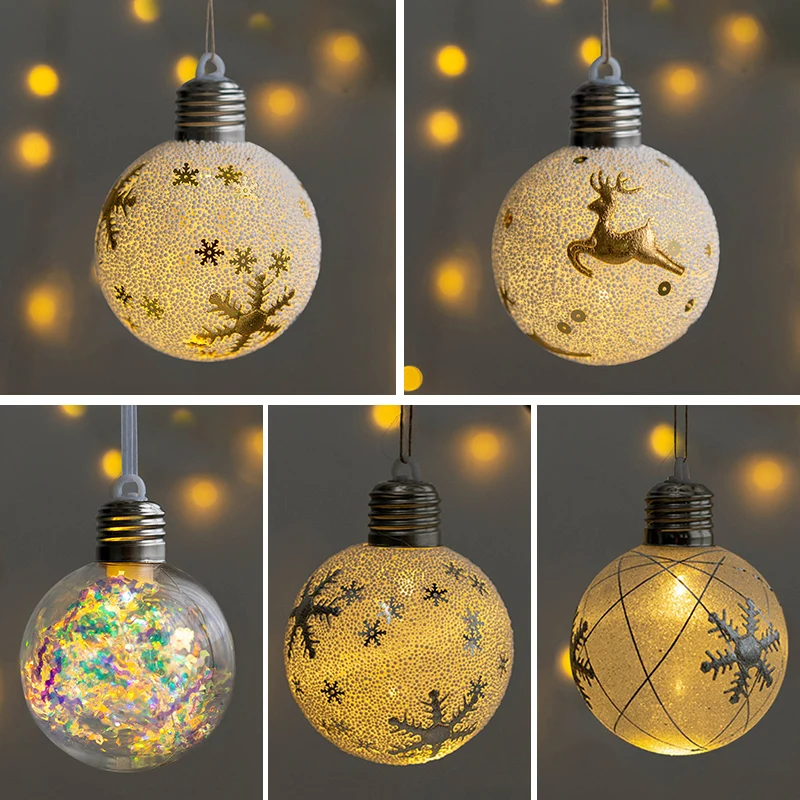 

Рождественский шар, светодиодные огни, узор снежинки, лось, подвесные украшения, украшения для рождественской елки, Рождественский кулон дл...