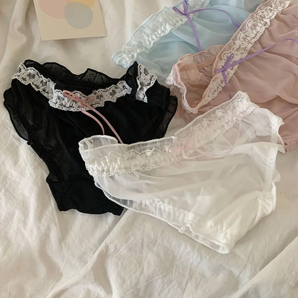 

Трусики женские сетчатые с кружевом, милое нижнее белье принцессы в дворцовом японском стиле, дышащие хлопковые трусы со средней талией и м...
