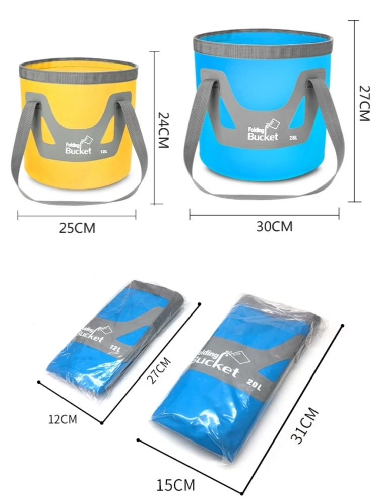 12L 20L Folding Bucket Water Bag Portable Water Storage Carrier Container PVC Waterproof Camping Hiking Fishing Travel Trekking