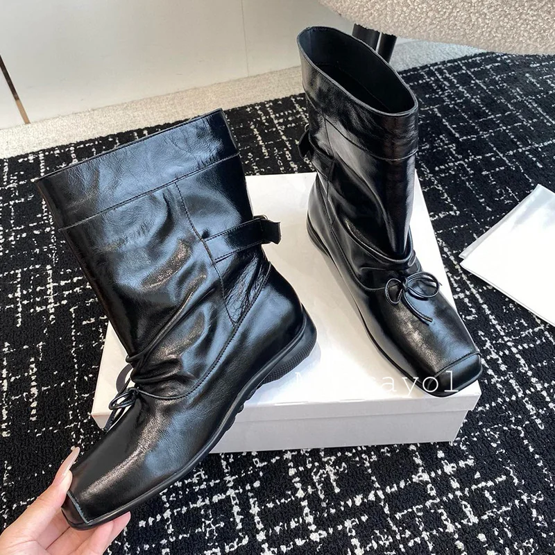 Новые однотонные сапоги до середины икры из натуральной кожи женские