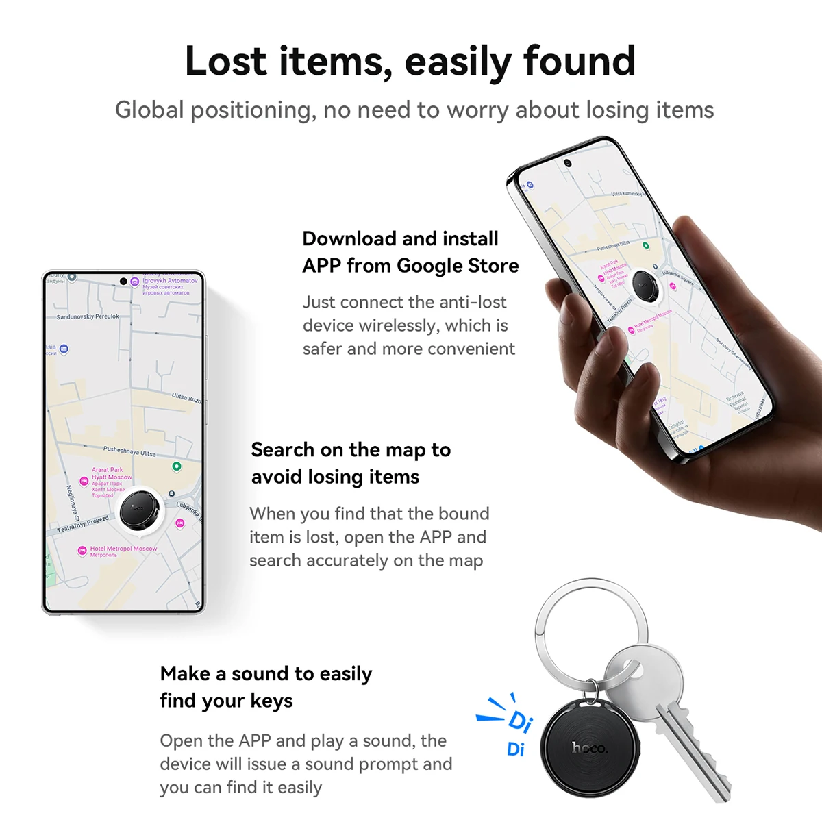 Фото HOCO E96A Bluetooth GPS трекер смарт-тег беспроводной Android-совместимый поиск домашних животных ключ Find My App устройство слежения для дома №3