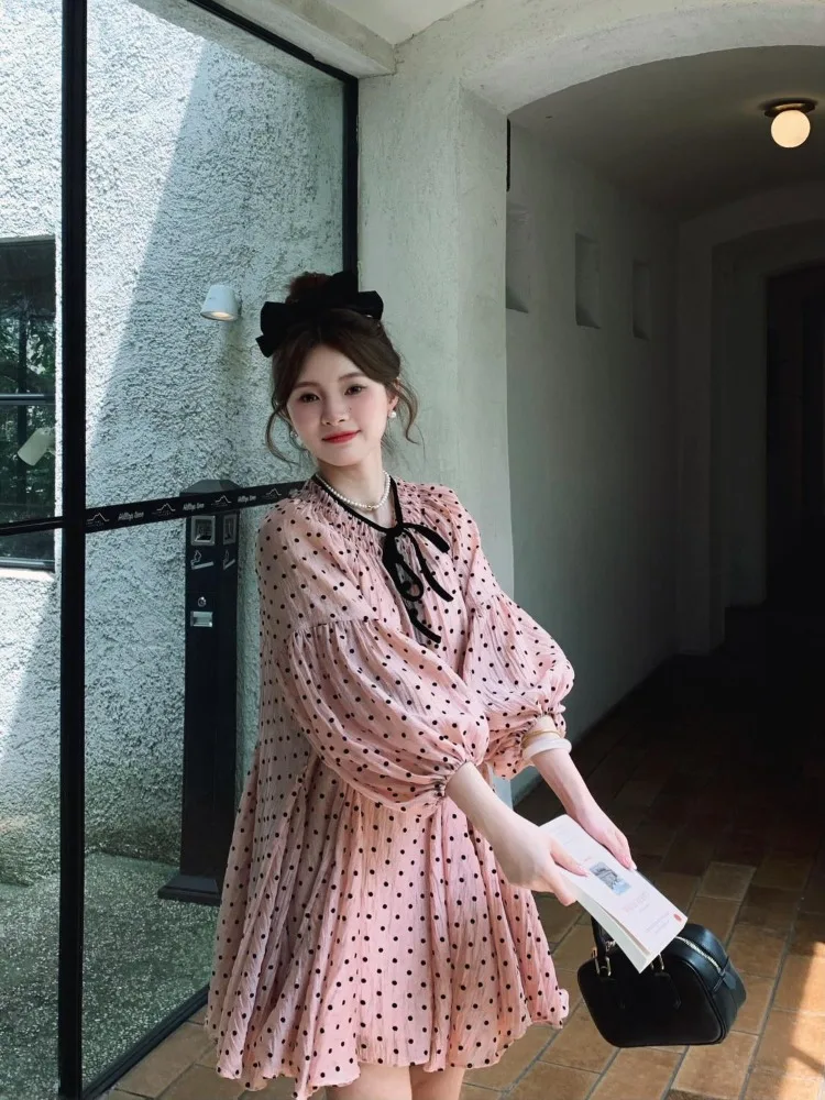 Korejepo Легкие роскошные вечерние платья Тонкие короткие мягкие милые в горошек для