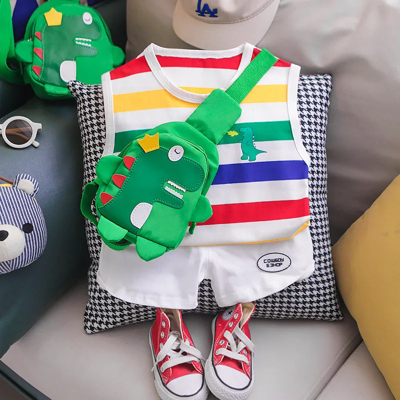 

Children Boys Summer Clothes Set 2022 Baby Infant Fashion Striped Sleeveless T-shirt+ Shorts + Bag 3pcs for Kids Trasksuits Sets