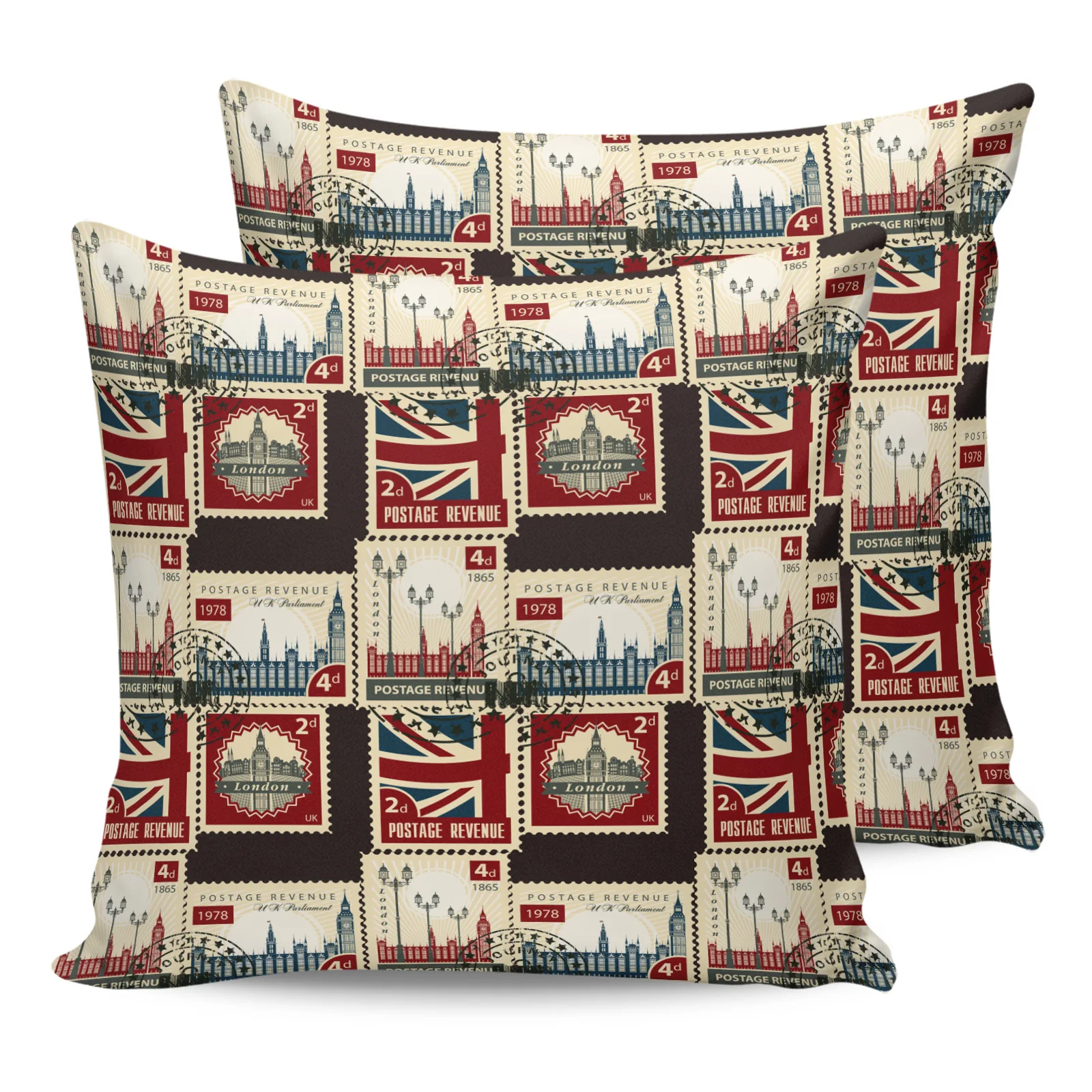 

2PCS Pillowcases Vintage London Stamp Cushion Cover Home Bedding Living Room Decorative Couch Throw Pillow Case