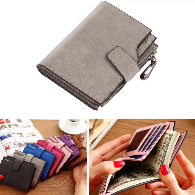 

Female Purse Short Lady Letter Hasp Zipper Mini Clutch Coin Pocket Cards Holders Wallet Vintage Matte Women's Wallet