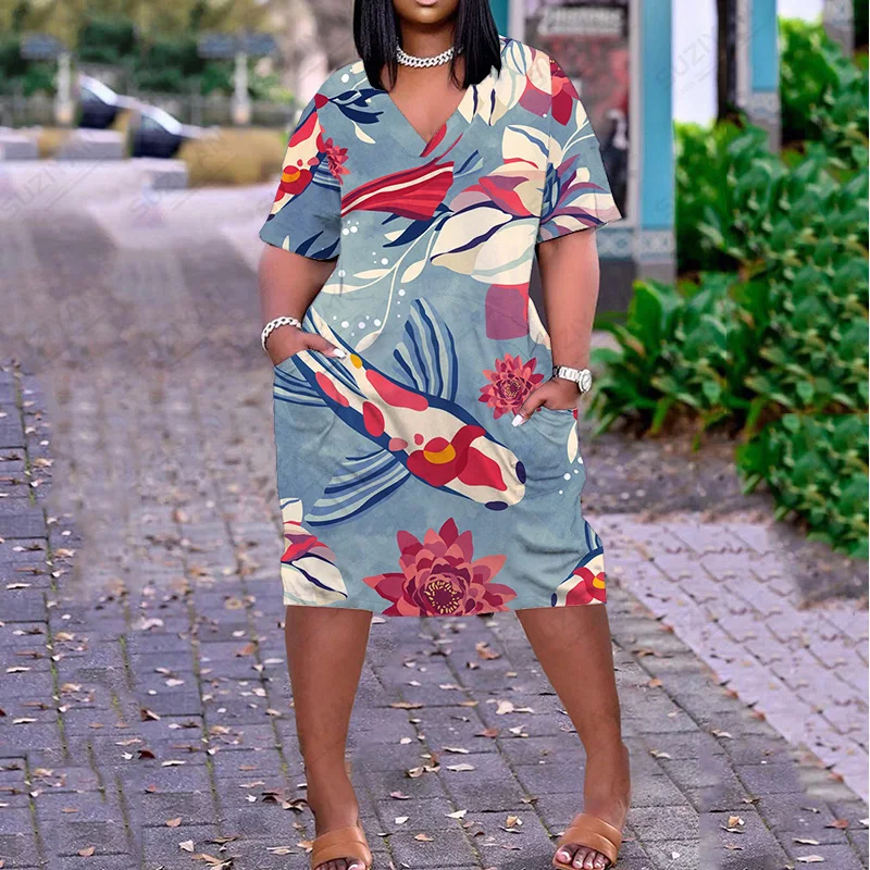 

V Neck Women'S Summer Dress Hot-Selling Long 3D Printing Aesthetic Summer Clothing Fashion Fashion Party Dresses Women