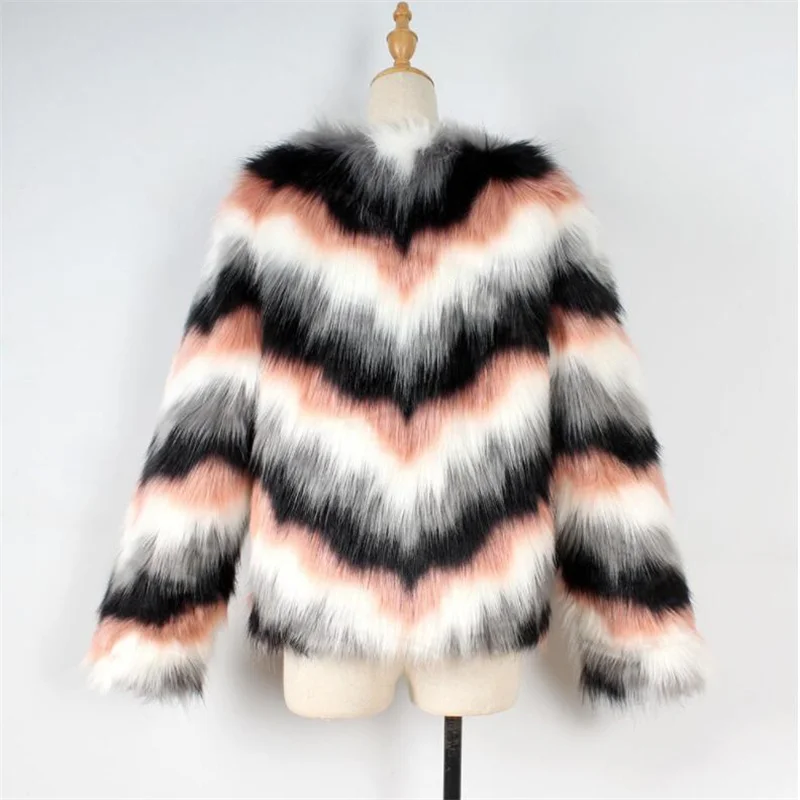 Autumn stripe faux mink leather jacket womens winter thicken warm fur leather coat women slim jackets jaqueta de couro