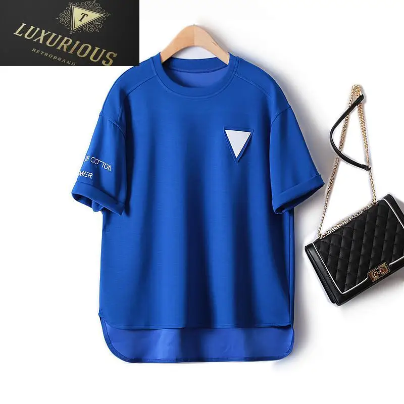 

Женские Простые Топы в стиле Харадзюку 2024, футболка с круглым вырезом, широкой версией, вышитыми буквенными манжетами, женская летняя хлопковая футболка