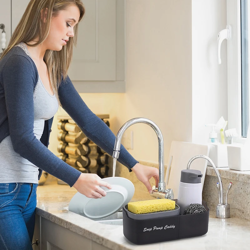 

New Sponge Soap Box Storage Rack Kitchen Cleaning Dishwashing Brush Pot Detergent Press Dispenser New 2023 High Quality