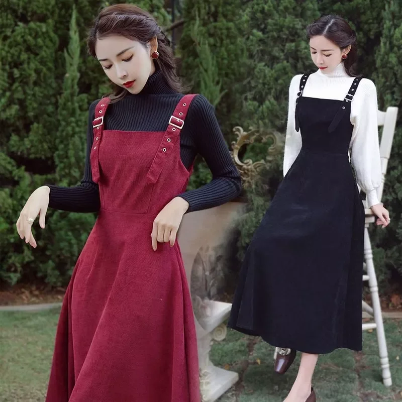 

2022NEW Dress Women Corduroy Preppy Style Suspender Dresses Womens Retro Chic Fashion All-match Ins Autumn Clothing Outdoor