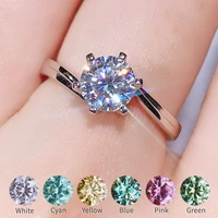 real s925 silver moissanite ring 0 5 1 carat diamonds wedding ring for women blue cyan pink red yellow green white vvs1 3ex cut