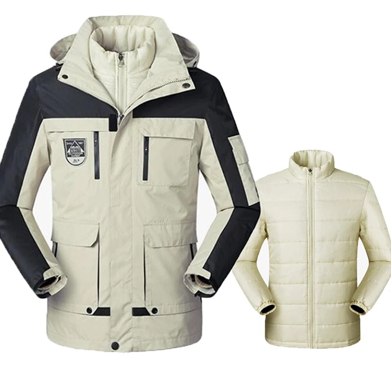 Winter Parka Men Warm Outwear Jacket Mens Windbreaker Waterproof Fleece Velvet Hooded Coats Plus Size 5XL 2 In 1 Overcoat Cloth