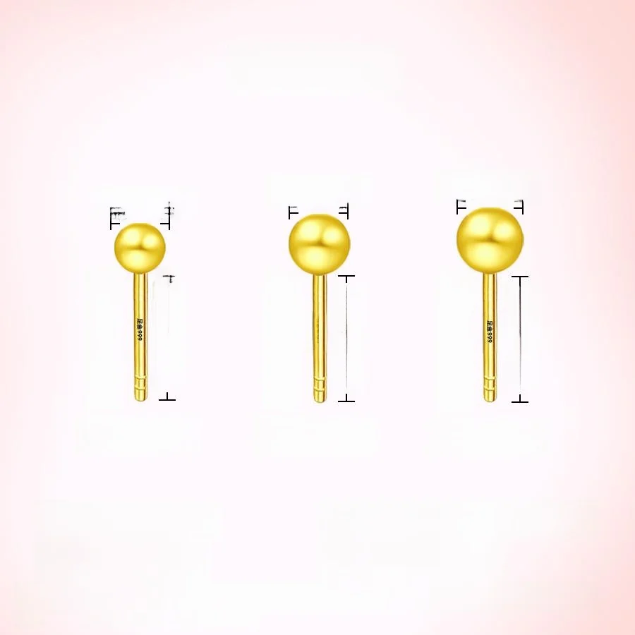 Чистое золото 999 пробы золотые бусины серьги-гвоздики легкие маленькие шарики в
