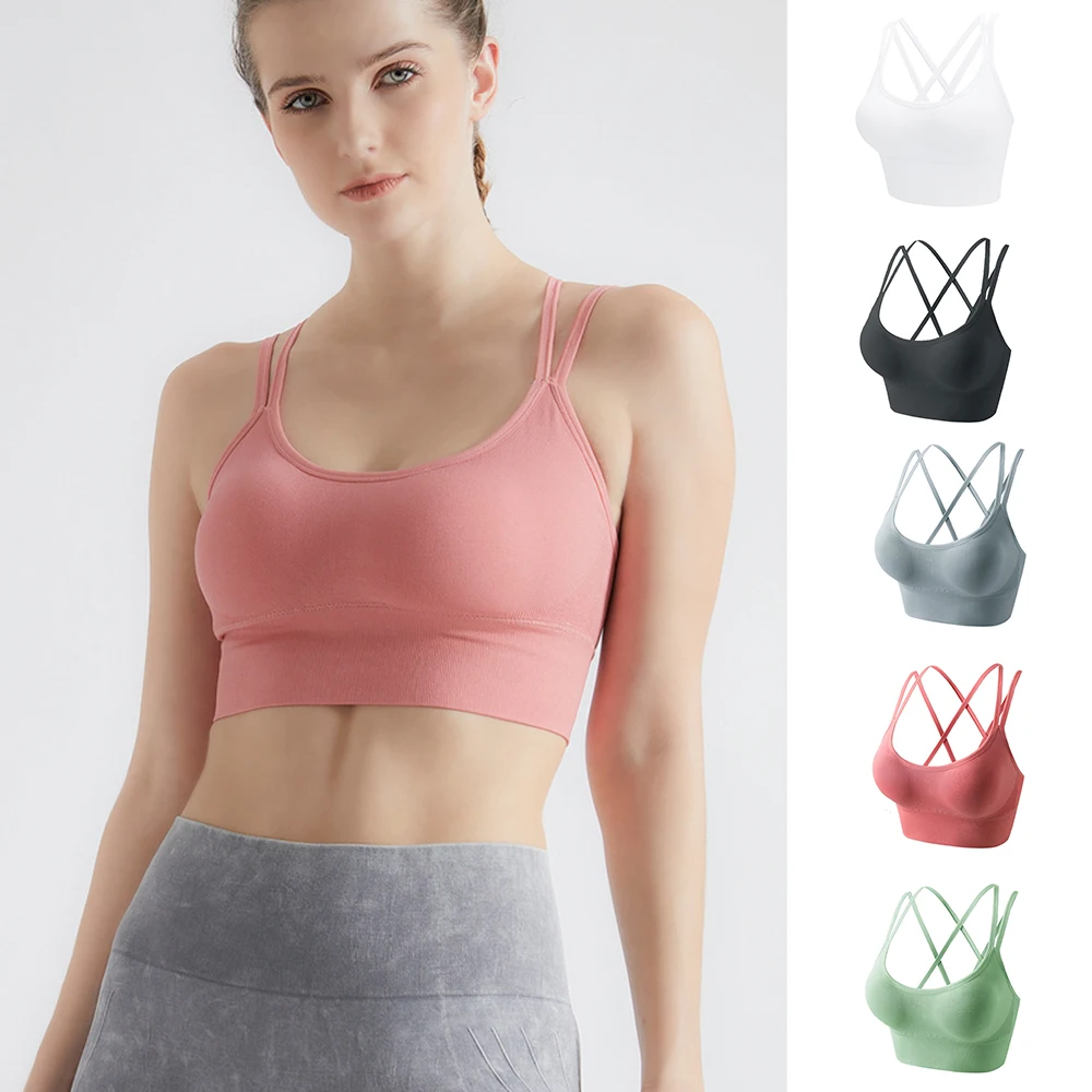 

Спортивный бюстгальтер на бретельках с перекрестной спинкой, спортивные бюстгальтеры, мягкие укороченные бюстгальтеры для йоги, фитнеса, с...