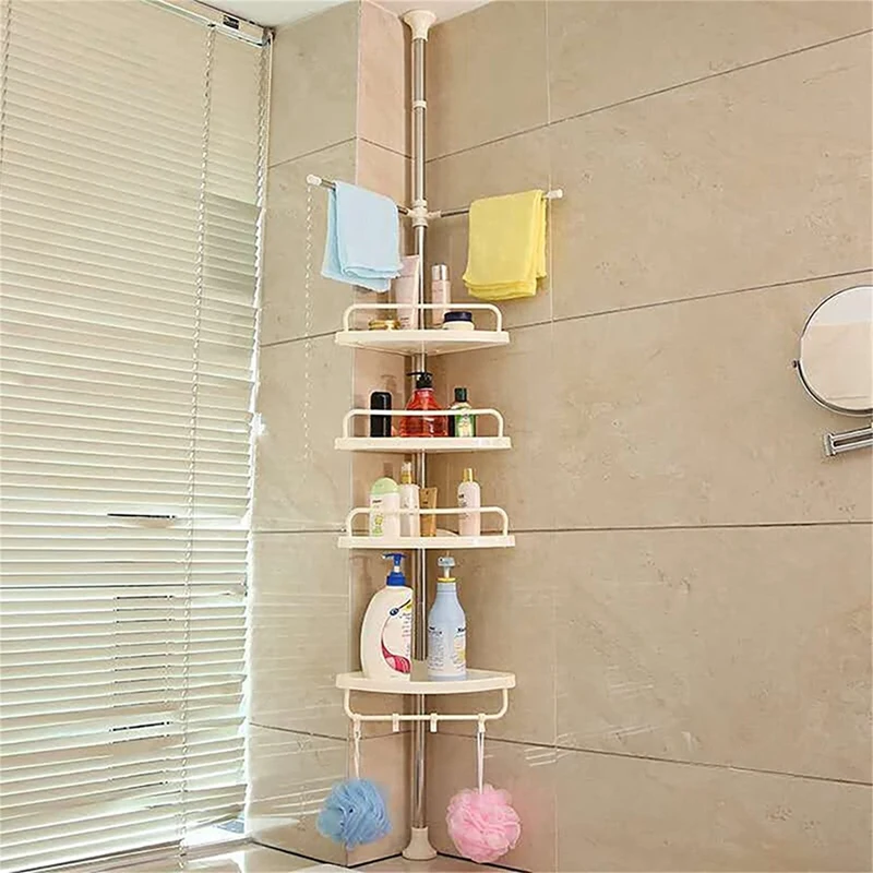 Shelf Corner Bathroom Organizer Baskets Shower Corner Stand Floor To Ceiling Tension Pole Shower images - 6