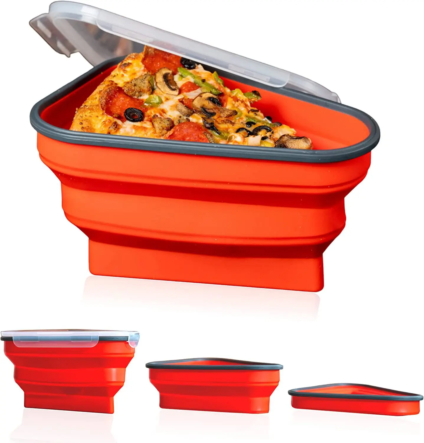 

Silicone Reusable Pizza Pack Box Foldable Triangular Pizza Storage Container Sandwich Dessert Cake Boxes Kitchen Storage Supplie