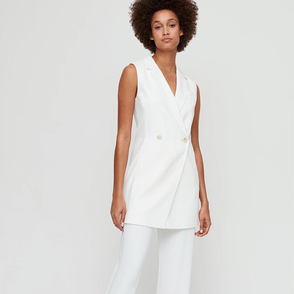

Suit Vest for Ladies Long Double-breasted Lapel Collar Sleeveless Cardigan Elegant Temperament Female