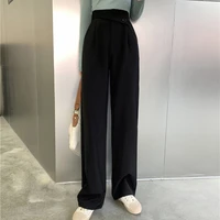 women high street fashion button office pants 2021 spring new casual wide leg solid color ladies long pants trousers pop elegant
