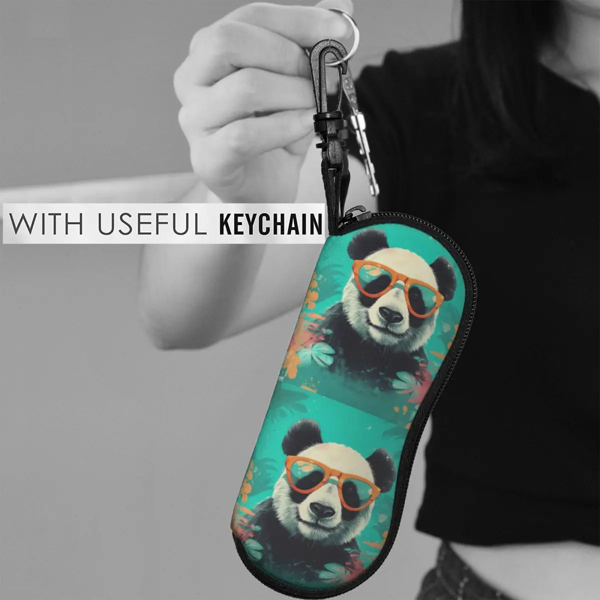 

Panda Vertical Glasses Case Sunglasses Graphic Illustration Fashion Travel Sunglasses Pouch Male Key Chain Eyewear Storage